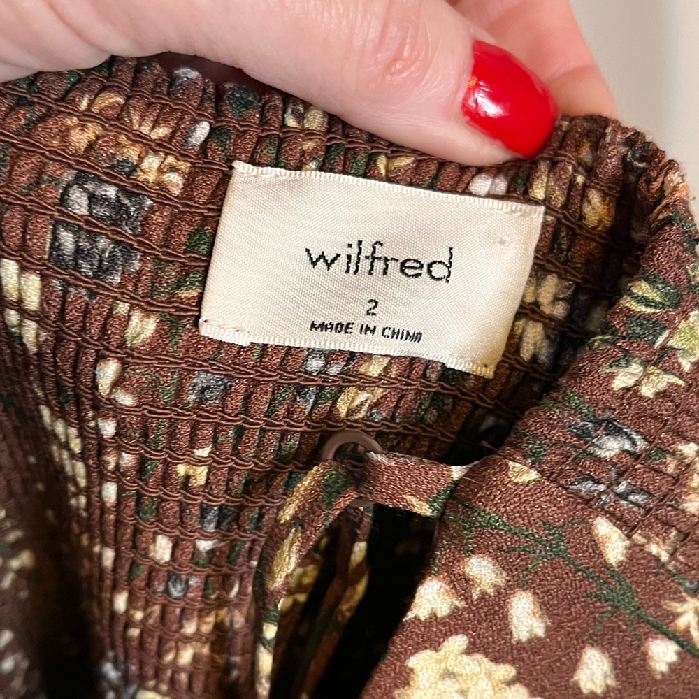 ARITZIA Wilfred Bellow Midi Dress Brown Floral Smocked Back Milkmaid Size 2 - Picture 6 of 8